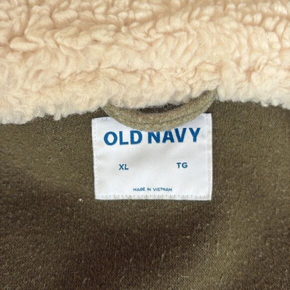 Old Navy Soft Brushed Sherpa Trim Aviator Style Bomber Jacket Moss Green - Picture 11 of 12